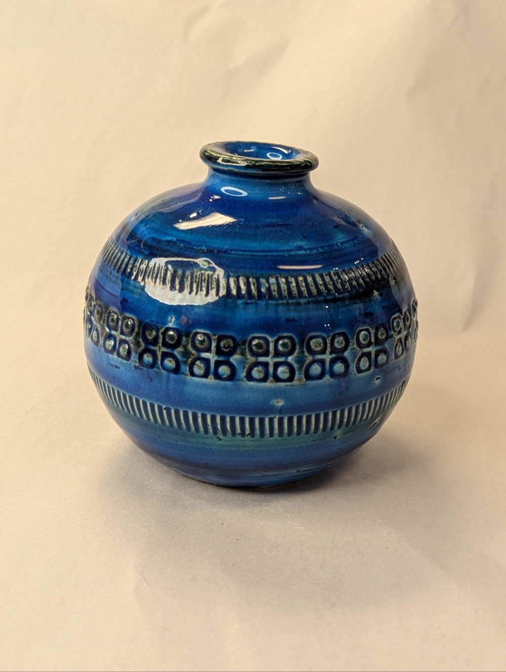 Vintage Flavia MontelupoItalian Pottery Vase Mid Century Blue And Green